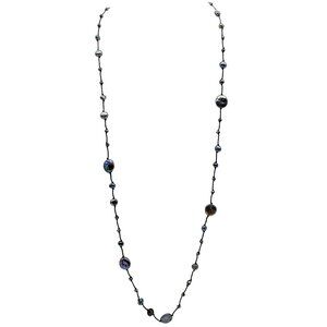 Freshwater Pearl and Black Cord Necklace with Silver Clasp, Vintage Classy J Jil